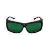 RNIB medium FitOver eyeshield glasses with brown tortoiseshell frames and green tinted lenses.
