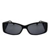 RNIB medium eyeshield glasses with black frames and grey tinted lenses.