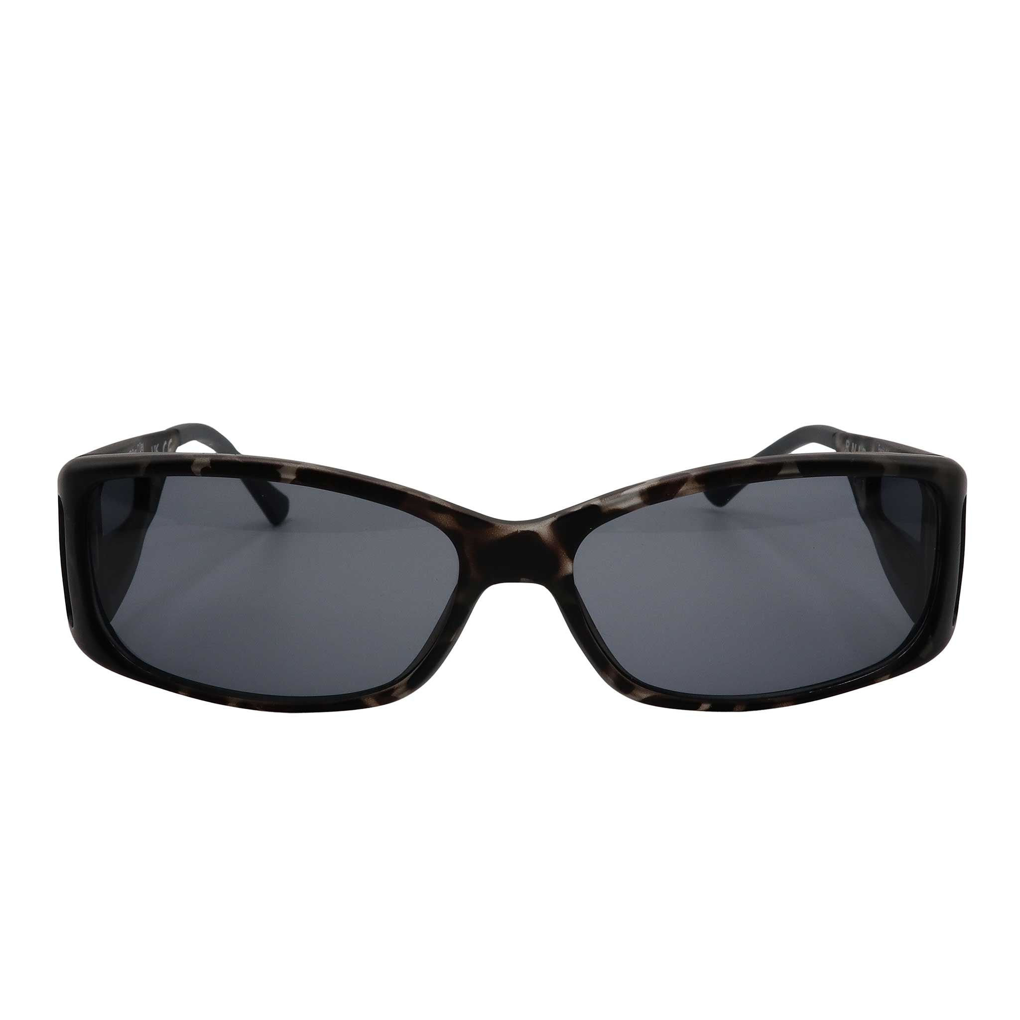 RNIB medium Eyeshield glasses with grey tortoiseshell frames and grey tinted lenses.