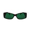 RNIB medium Eyeshield glasses with grey tortoiseshell frames and green tinted lenses.
