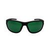 RNIB wraparound eyeshield glasses with black frames and green tinted lenses.