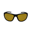 RNIB wraparound eyeshield glasses with black frames and yellow tinted lenses.