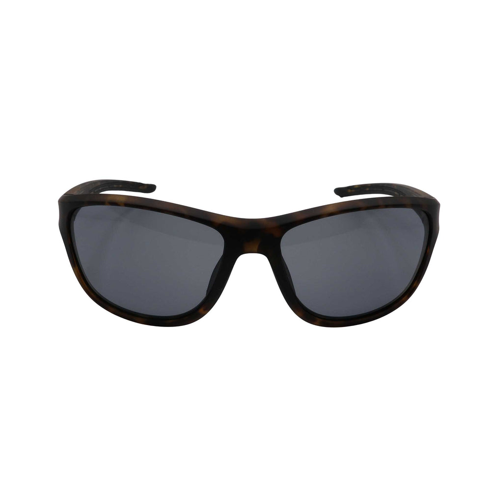 RNIB wraparound eyeshield glasses with brown tortoiseshell frames and grey tinted lenses