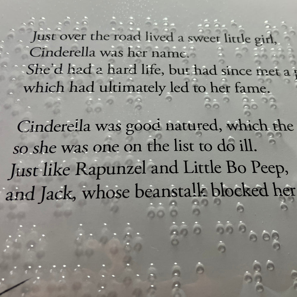 Braille on a clear plastic sheet over the original text of the book