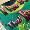 Close-up of braille on cover of The Bum That Barked