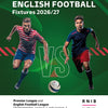 Image shows two footballers, one in a red and white striped kit, the other in dark blue, running for the ball