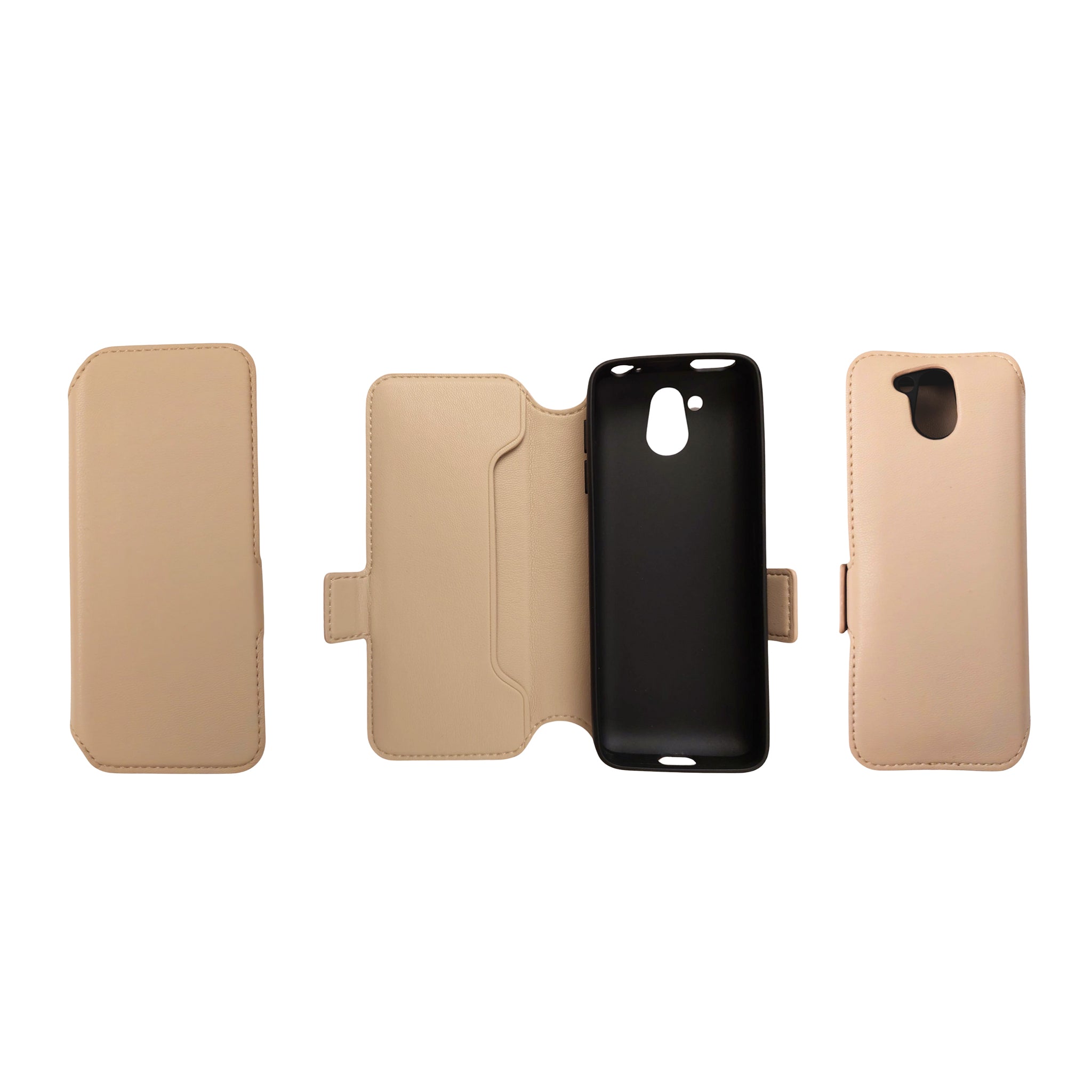 Golden sand phone case with black phone inside on a white background.