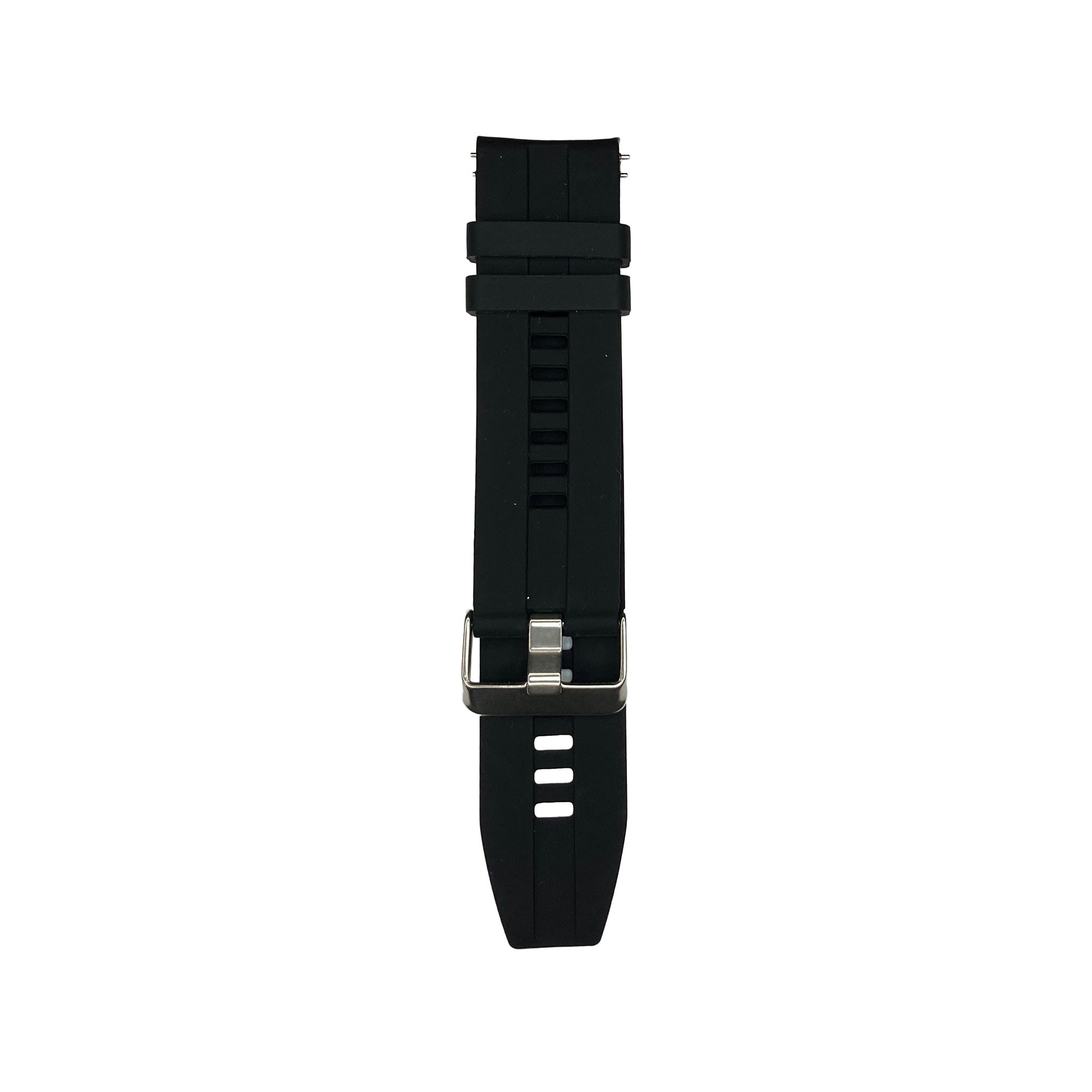 Black silicone strap for Synapptic smartwatch on a white background