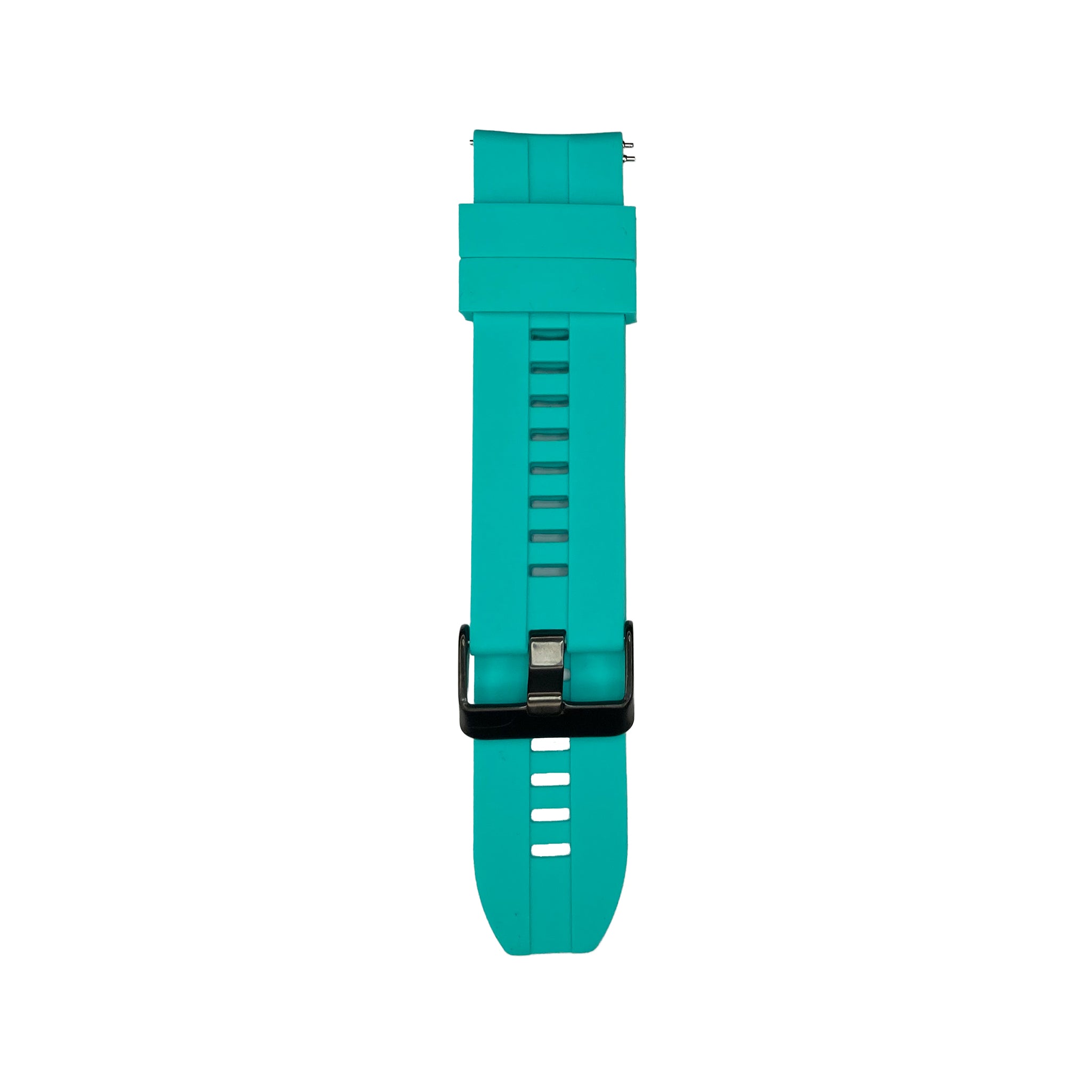 Turquoise silicone strap for Synapptic smartwatch on a white background