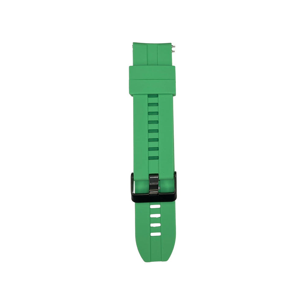Light green silicone strap for Synapptic smartwatch on a white background