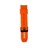 Orange silicone strap for Synapptic smartwatch on a white background