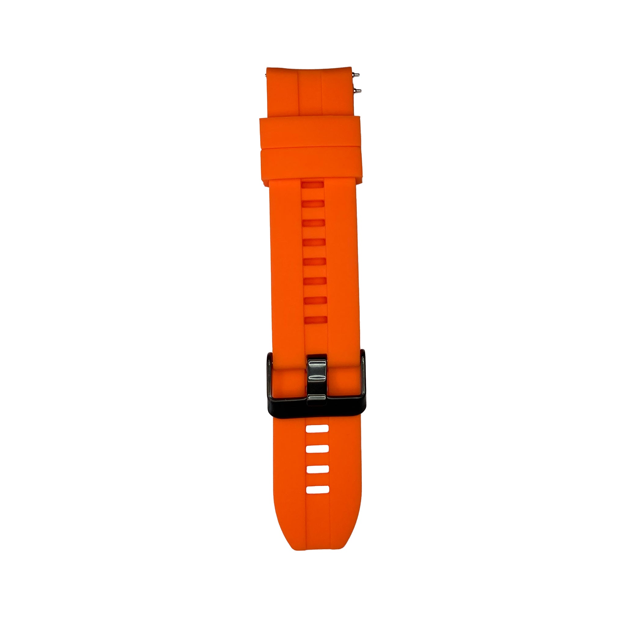 Orange silicone strap for Synapptic smartwatch on a white background