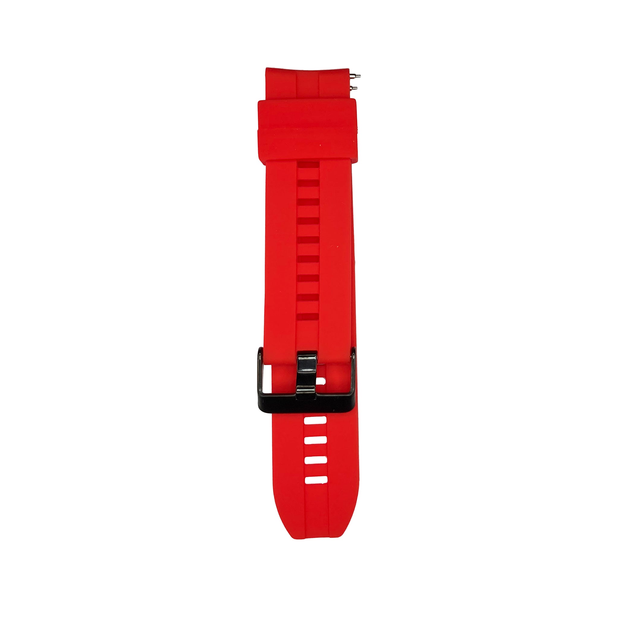 Red silicone strap for Synapptic smartwatch on a white background