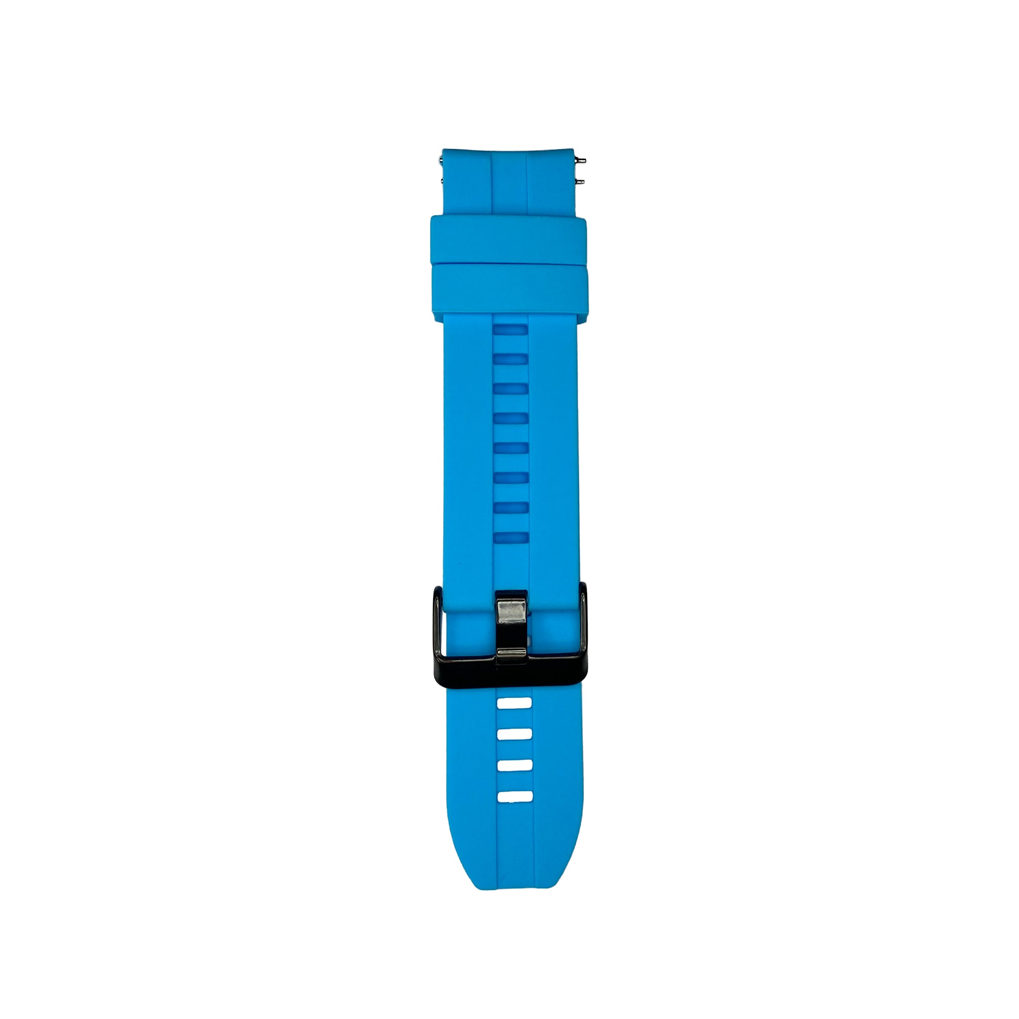 Sky blue silicone strap for Synapptic smartwatch on a white background