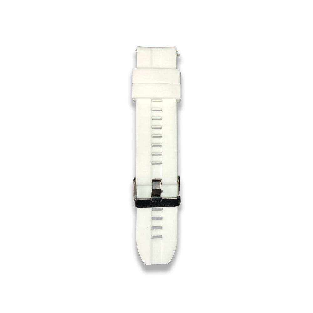 White silicone strap for Synapptic smartwatch on a white background