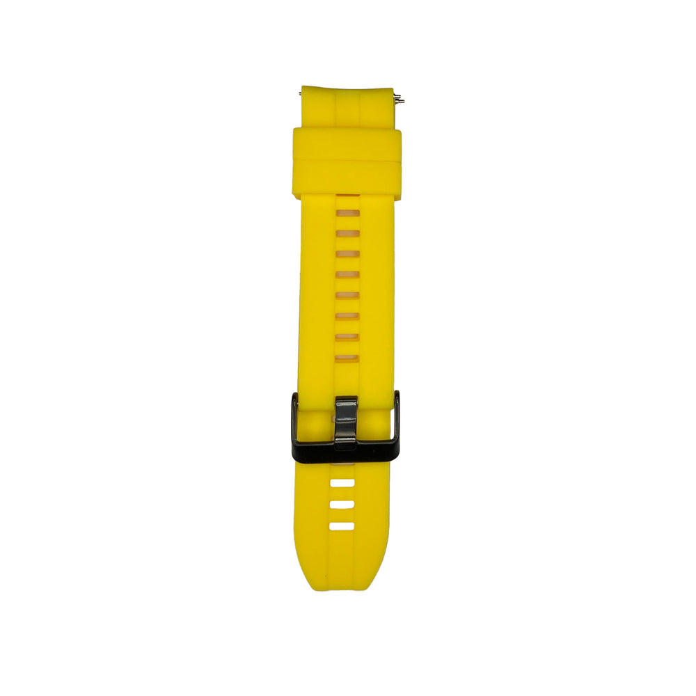 Yellow silicone strap for Synapptic smartwatch on a white background