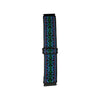 Black elasticated watch strap for Synapptic smartwatch with embroidered pattern in dark blue, light blue, green and pink