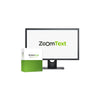 Monitor displaying ZoomText logo with a ZoomText box in the foreground on a white background