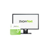 Monitor with ZoomText logo on screen and packaging on a white background