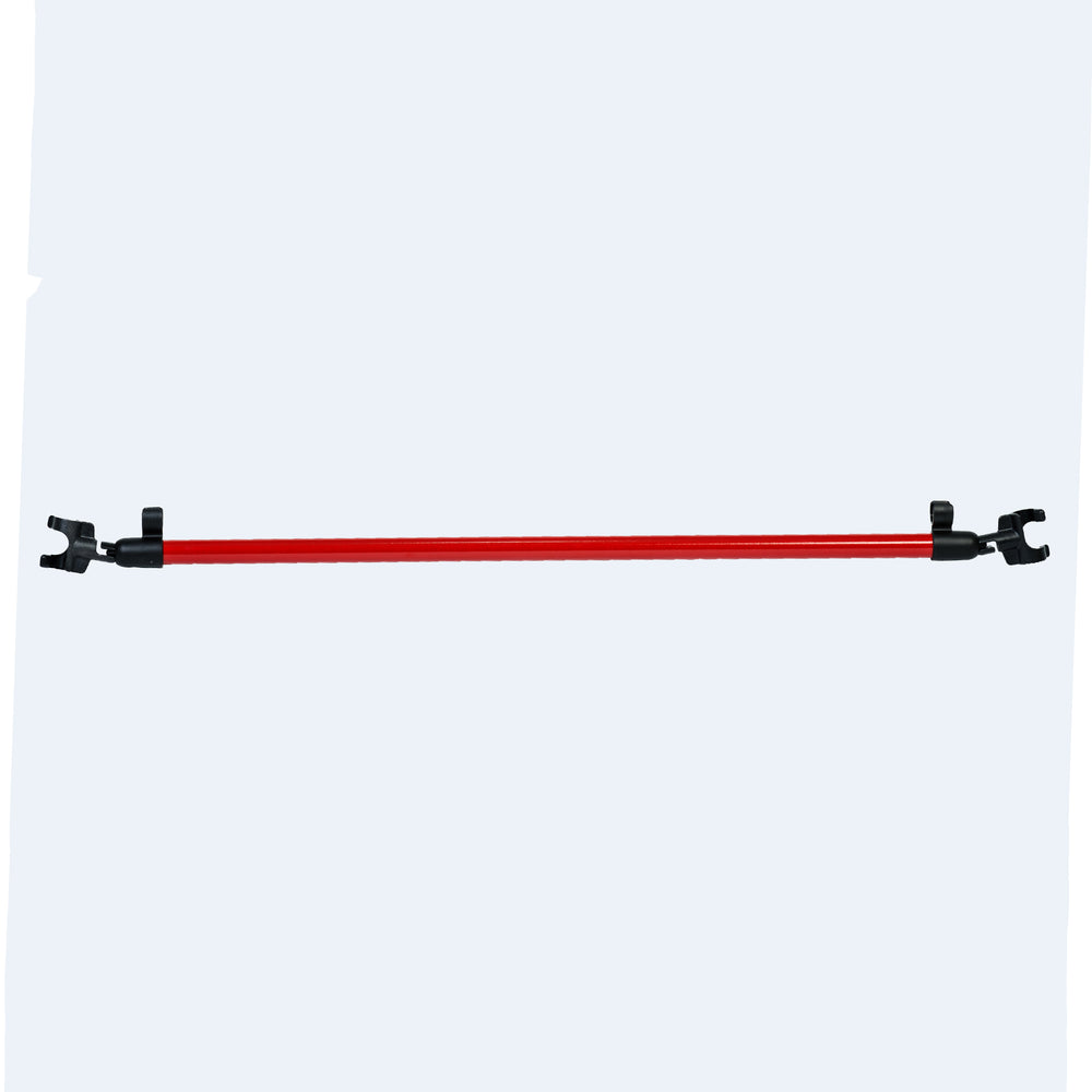 Red tandem bar for attaching to a teacher's and learner's canes.
