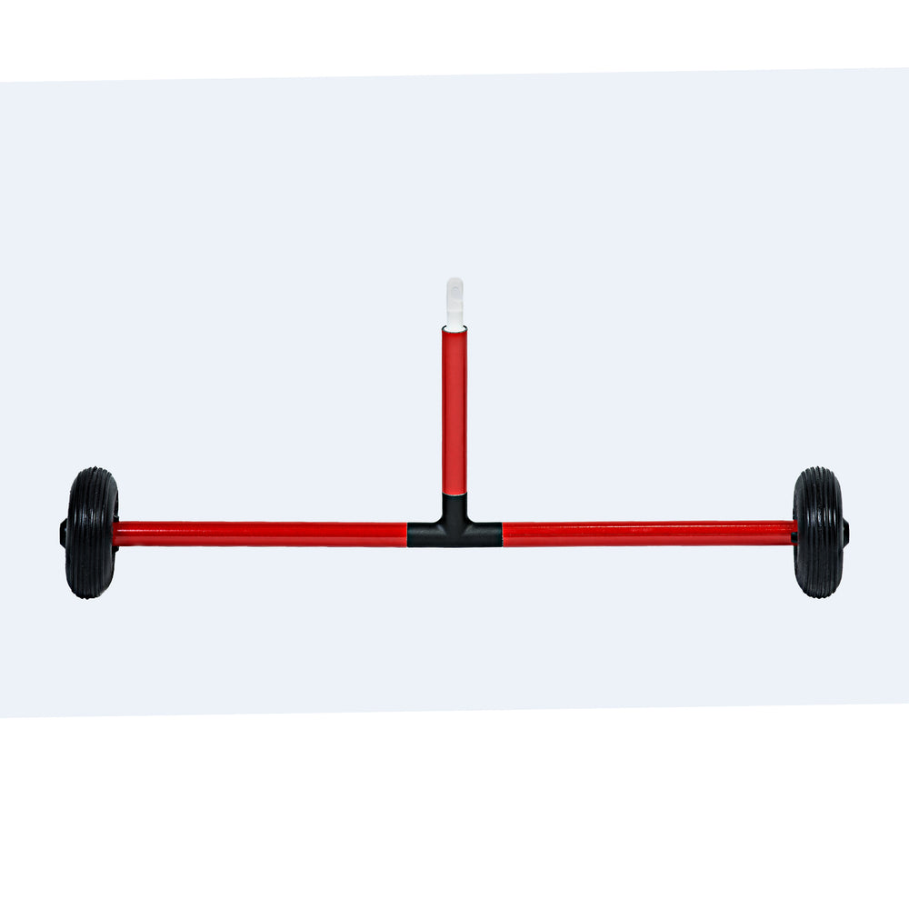 A tip with two outdoor wheels attached to a horizontal bar