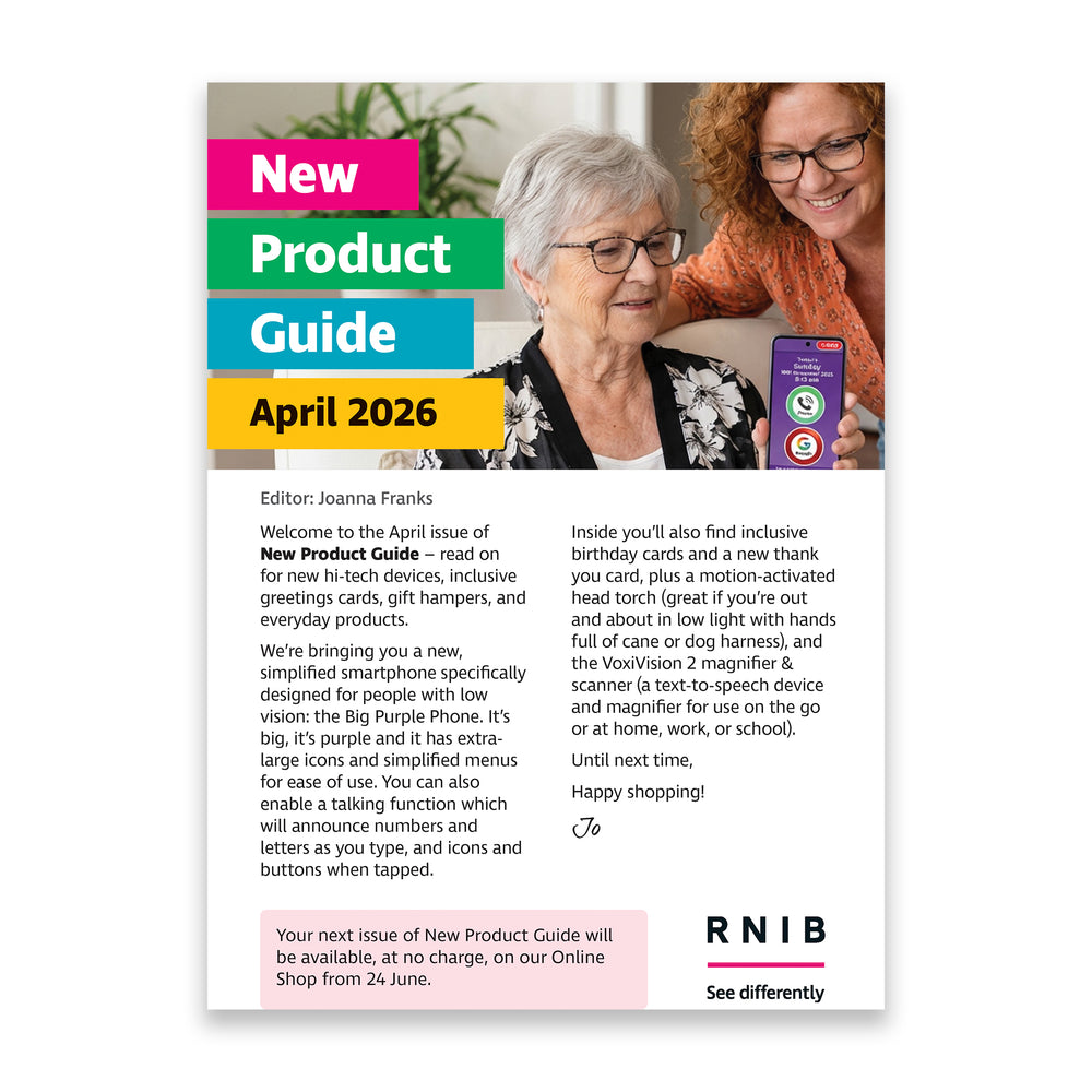 Front cover of April's New Product Guide in large print