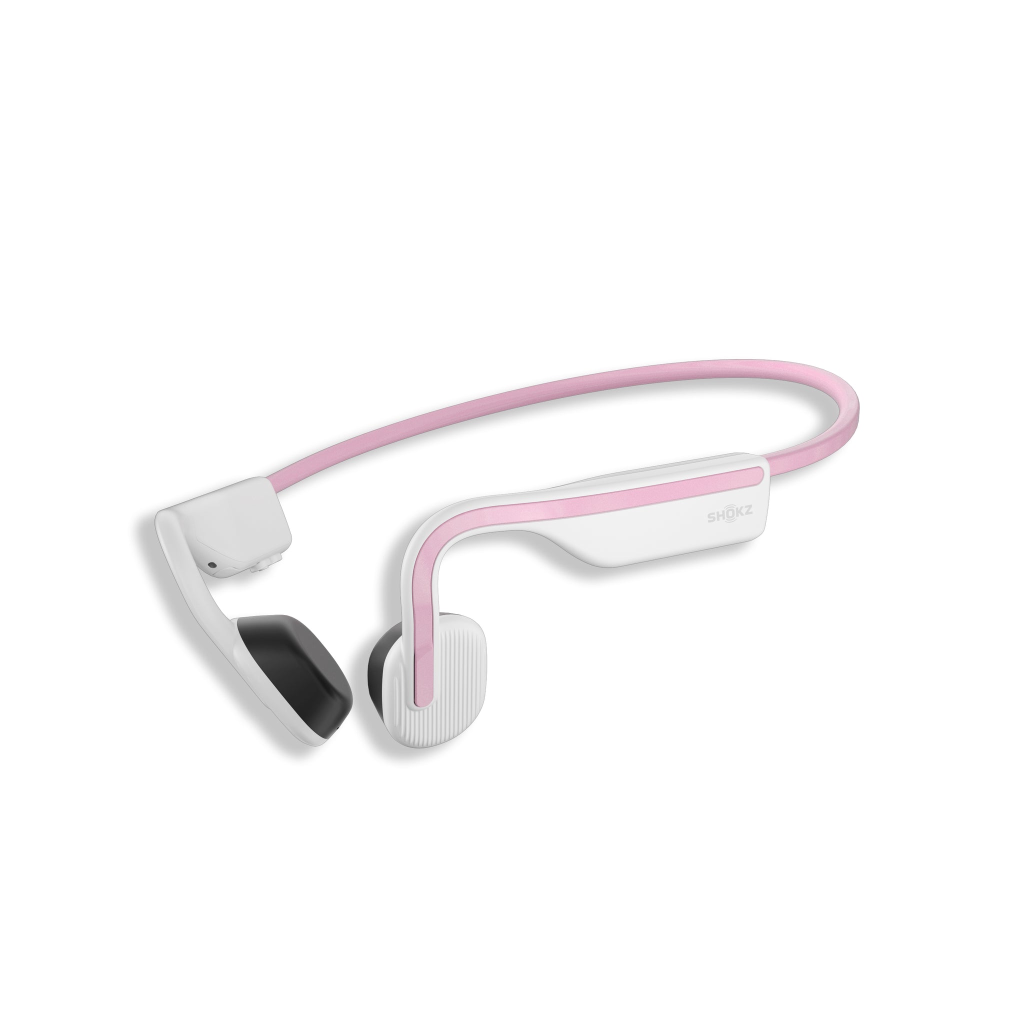Side view of OpenMove Shokz in pink.