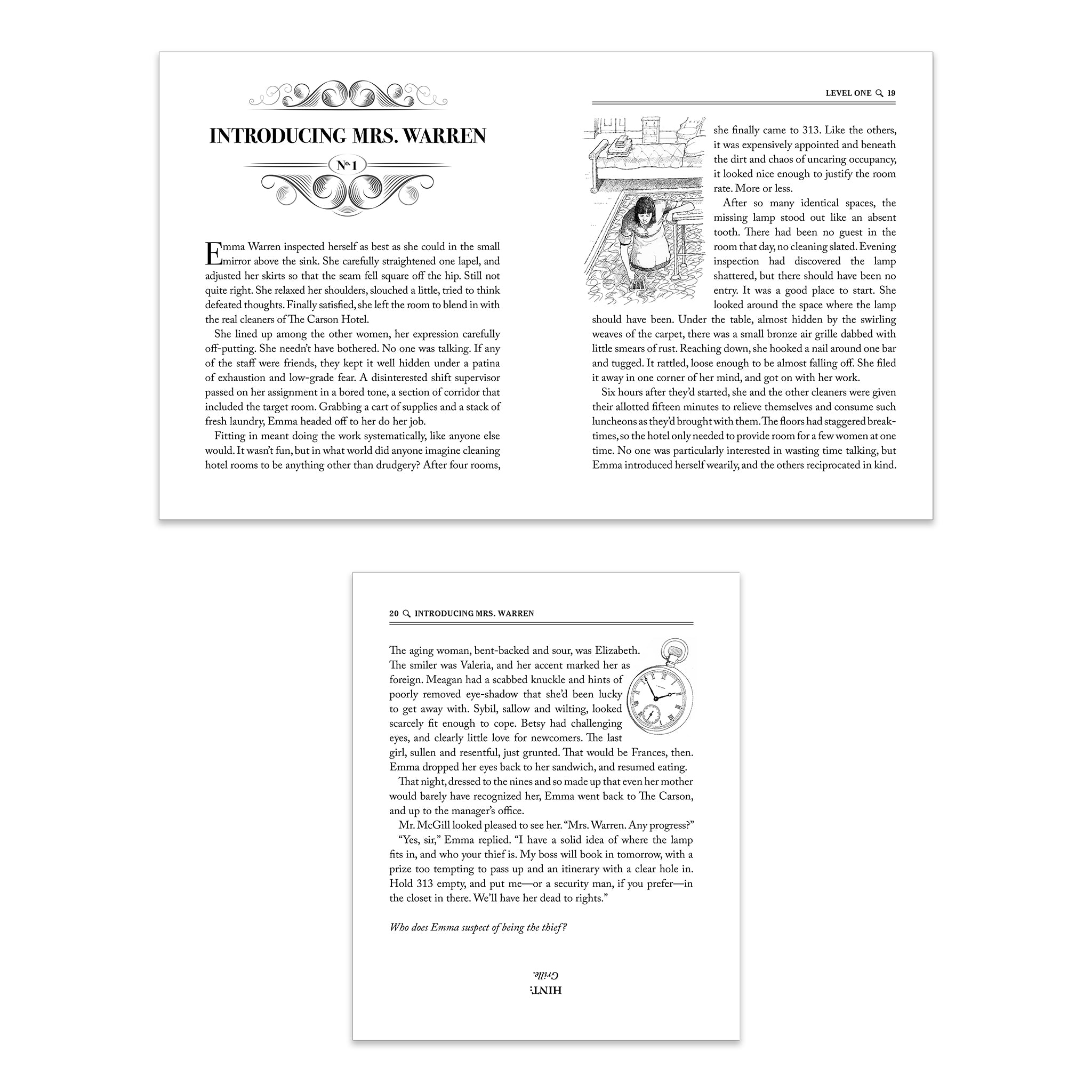 Two pages from a book with text and illustrations on a white background