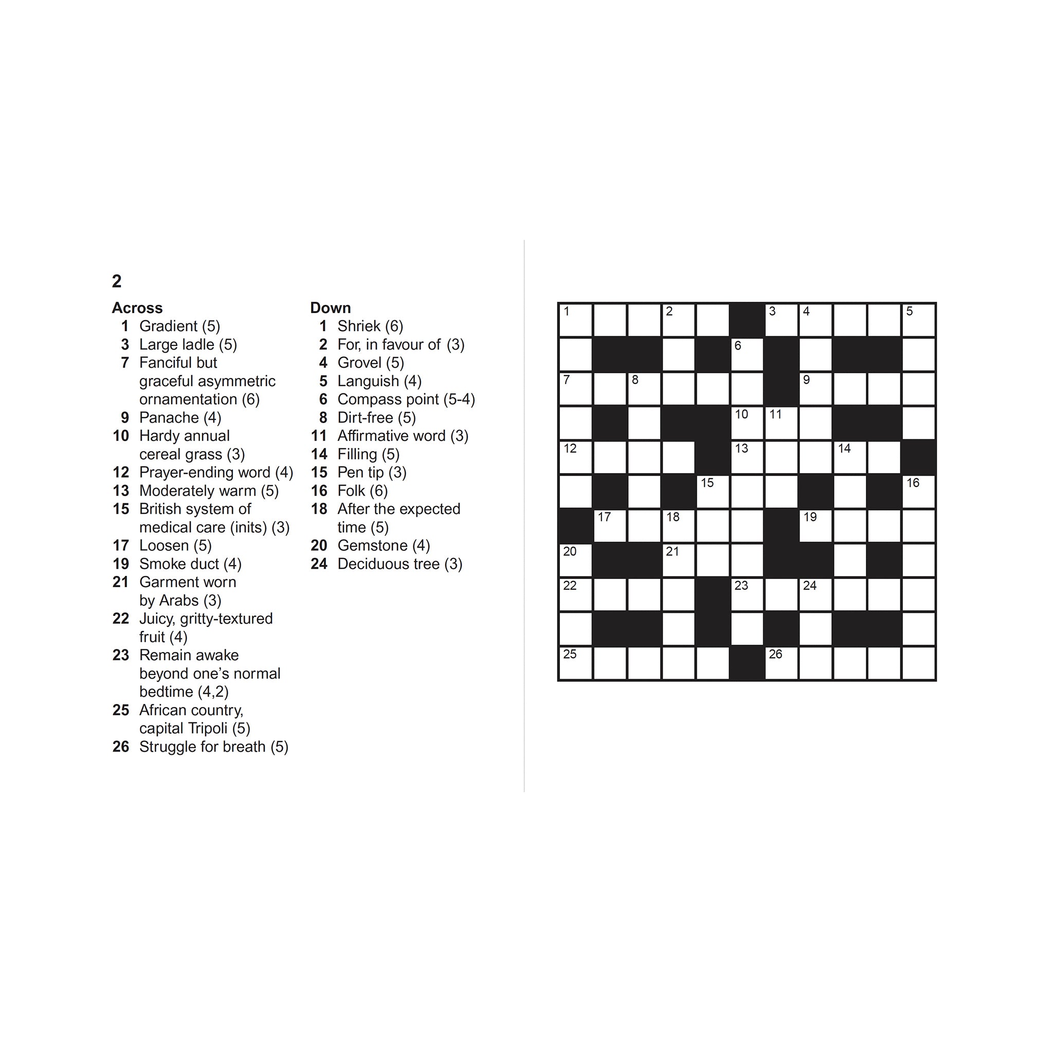 Crossword puzzle with clues on a white background