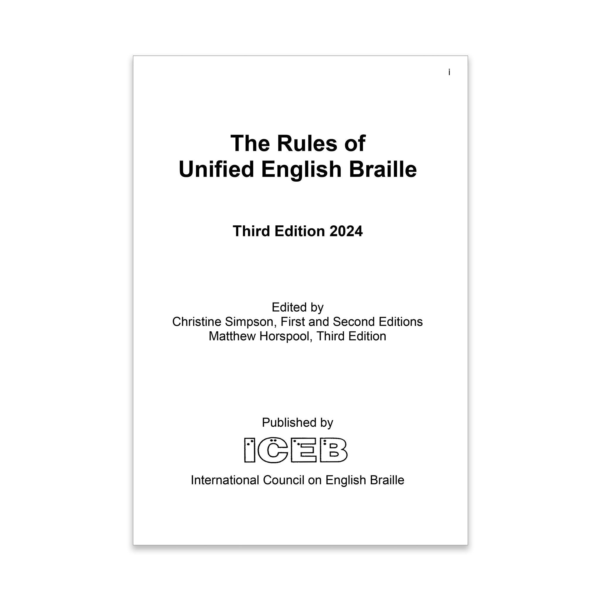 Cover of 'The Rules of Unified English Braille' Third Edition 2024 with ICEB logo.