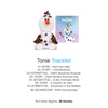 Plush toy resembling a character from 'Frozen' with a tracklist on a white background