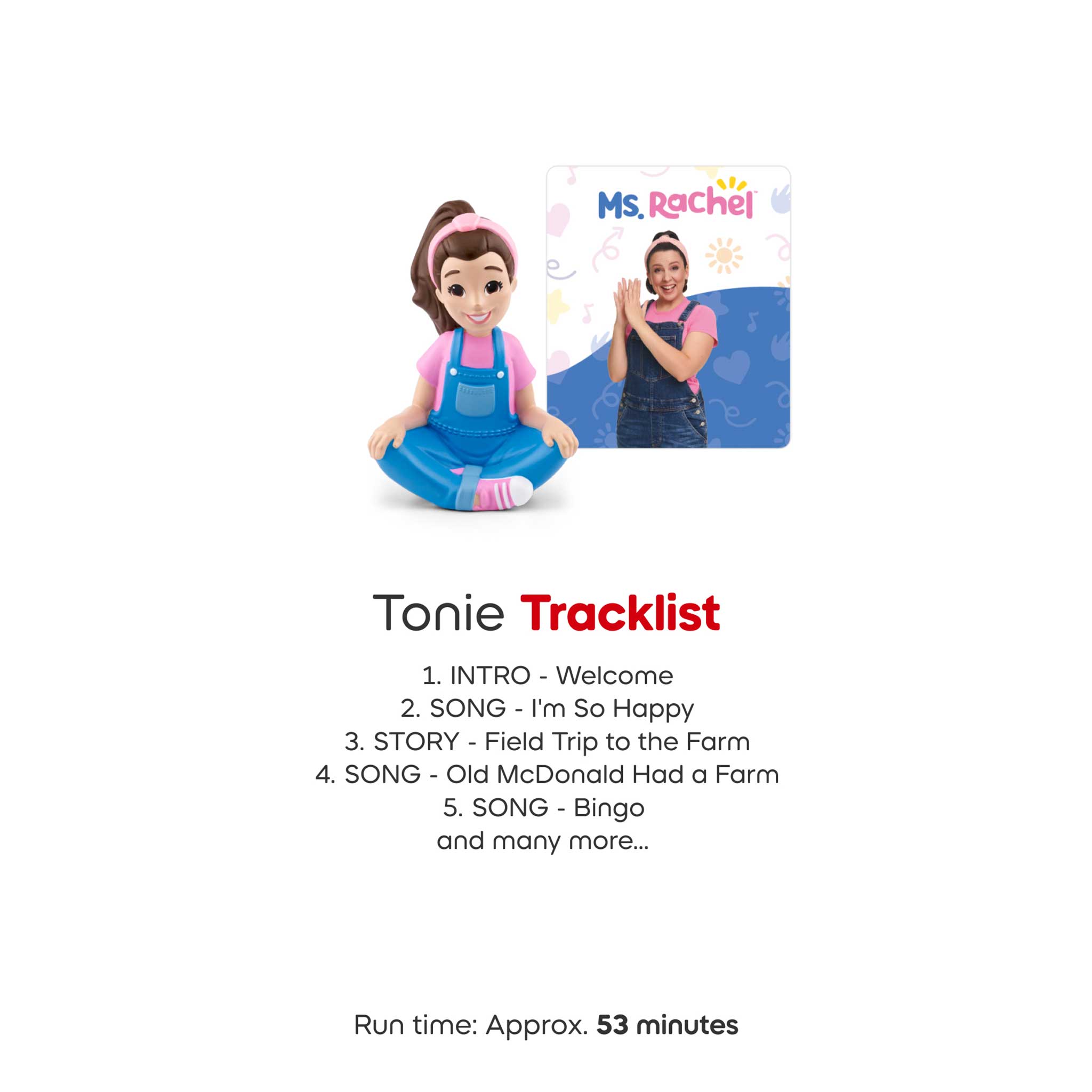 Tonie toy with tracklist on a white background