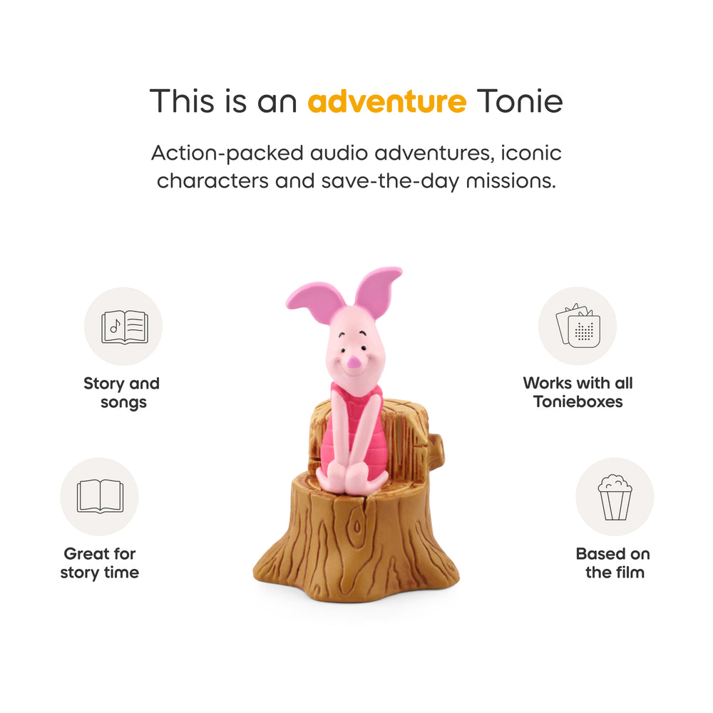 Toy figure of a character from an adventure Tonie on a white background with text about Tonie products.