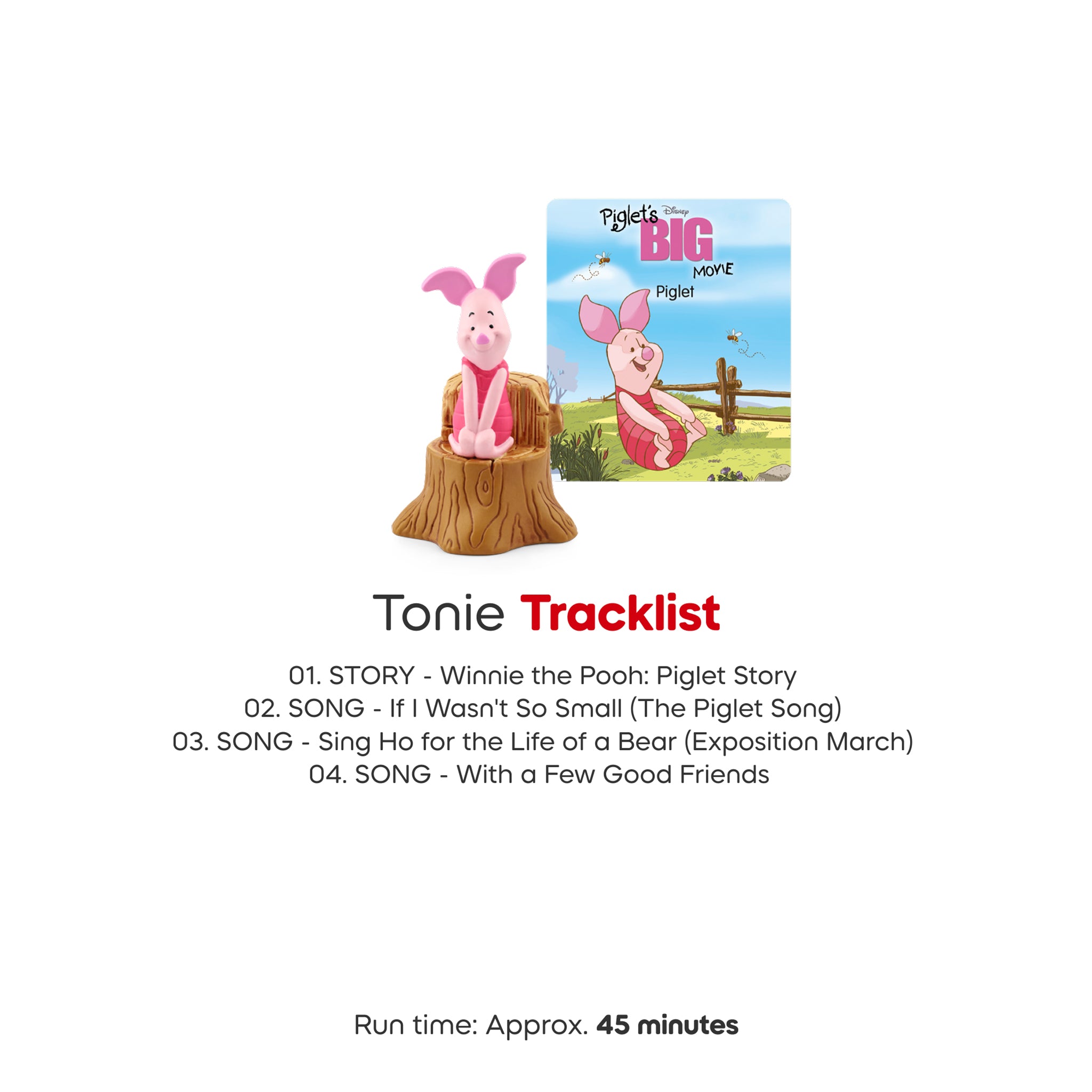 Tonie character and tracklist for 'The Big Piglet Movie' on a white background