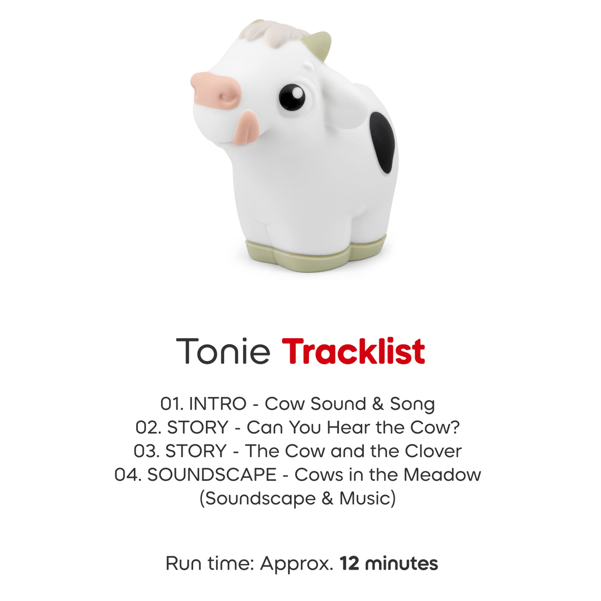 Tonie cow figurine with tracklist on a white background