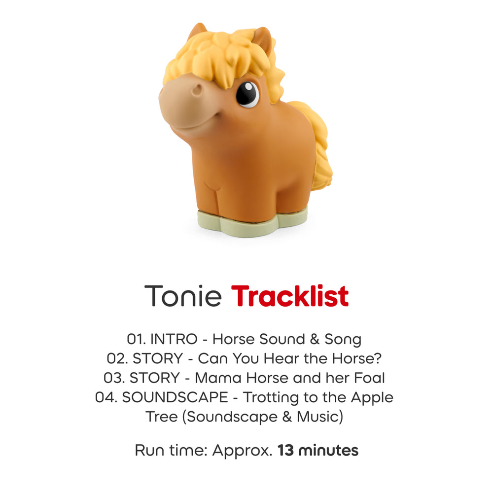 Tonie horse figurine with a tracklist on a white background