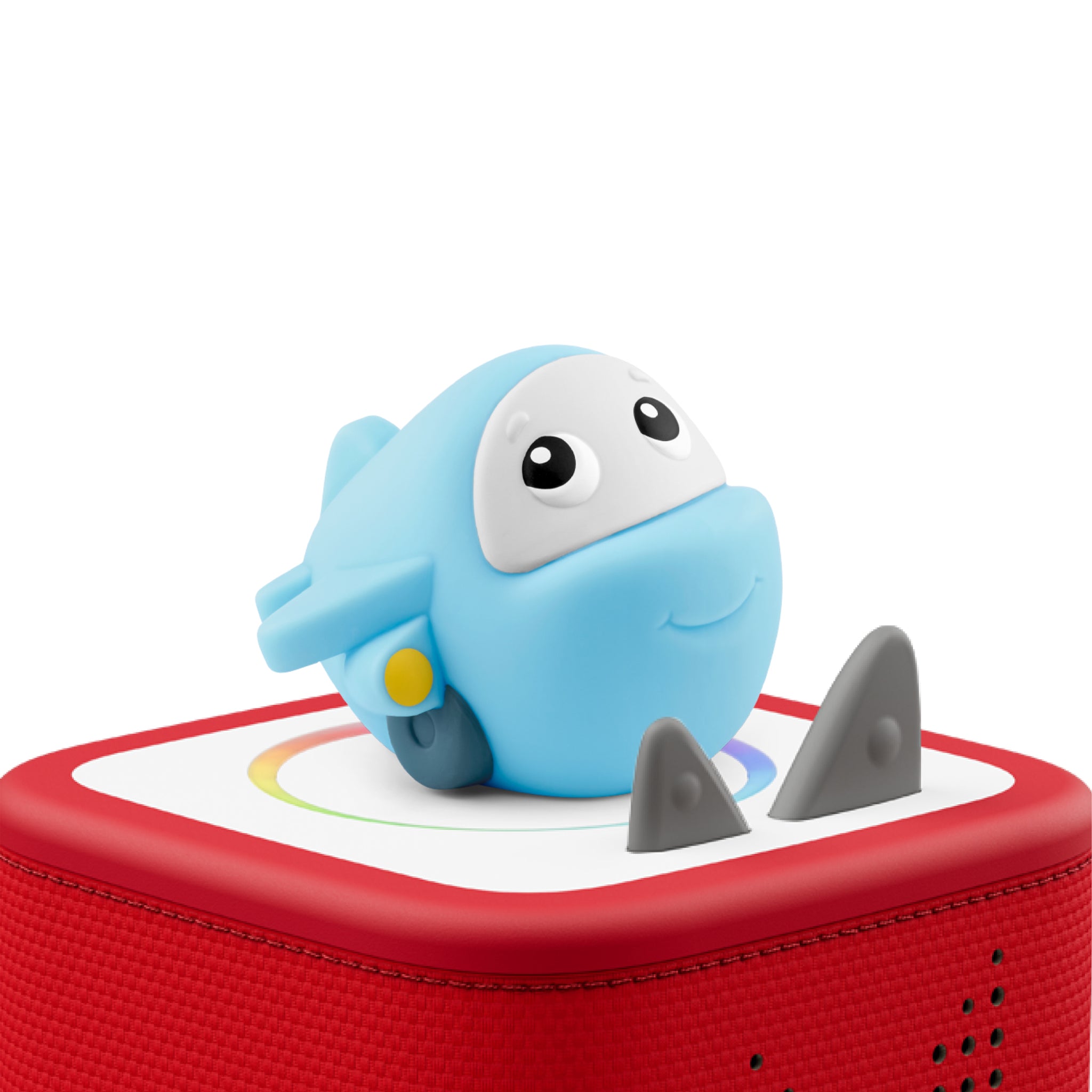 Toy plane on a red base with a white background