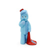 Blue animated character with a red hat and shoes on a white background