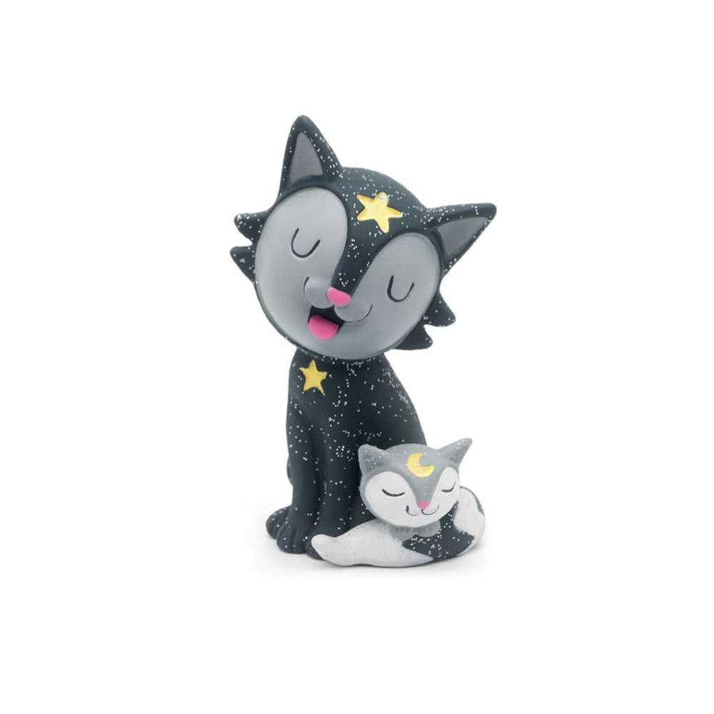 Decorative cat figurine with star accents on a white background