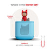 Toniebox 2 with USB-C charging cable and Creative Tonie figure on a white background