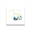 Card with 'Joy to the World' text and Christmas scene illustration on a white background