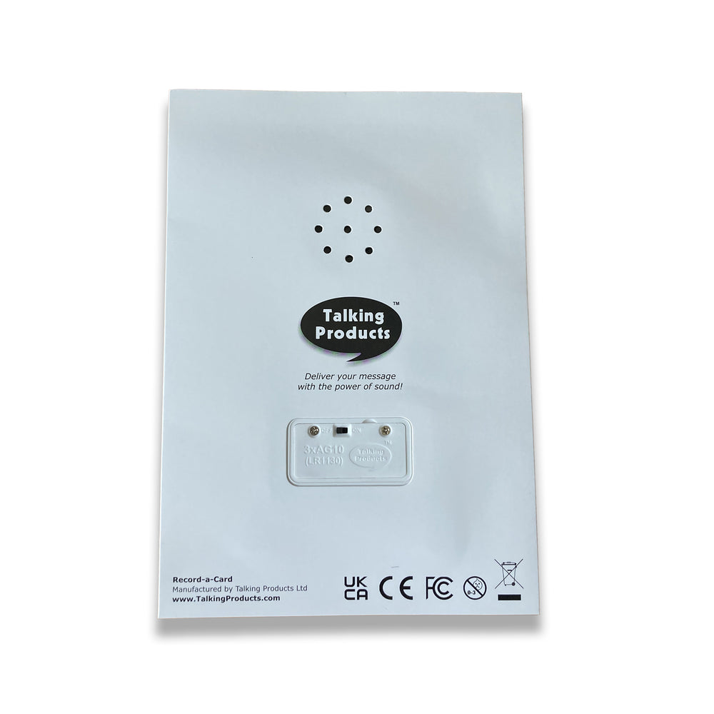 Back view of the recordable card including the battery case
