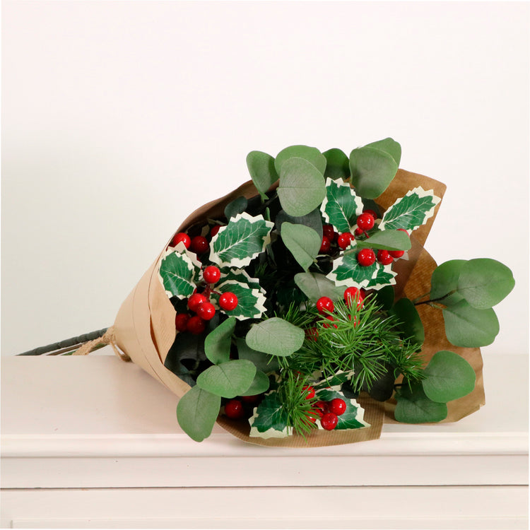 Christmas red faux flower bouquet