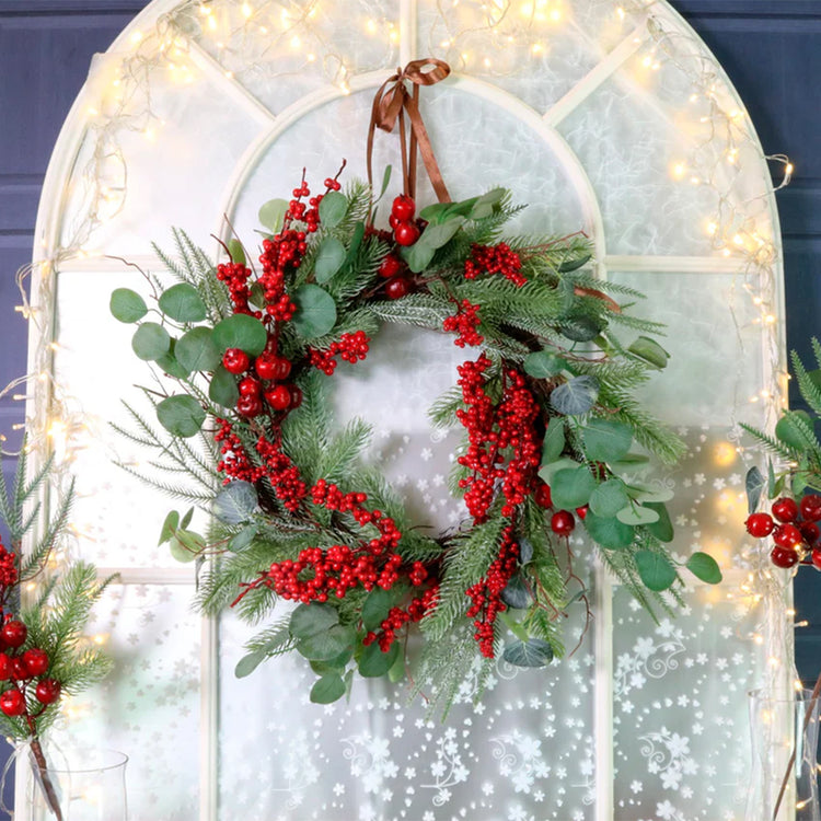 Christmas red faux flower wreath