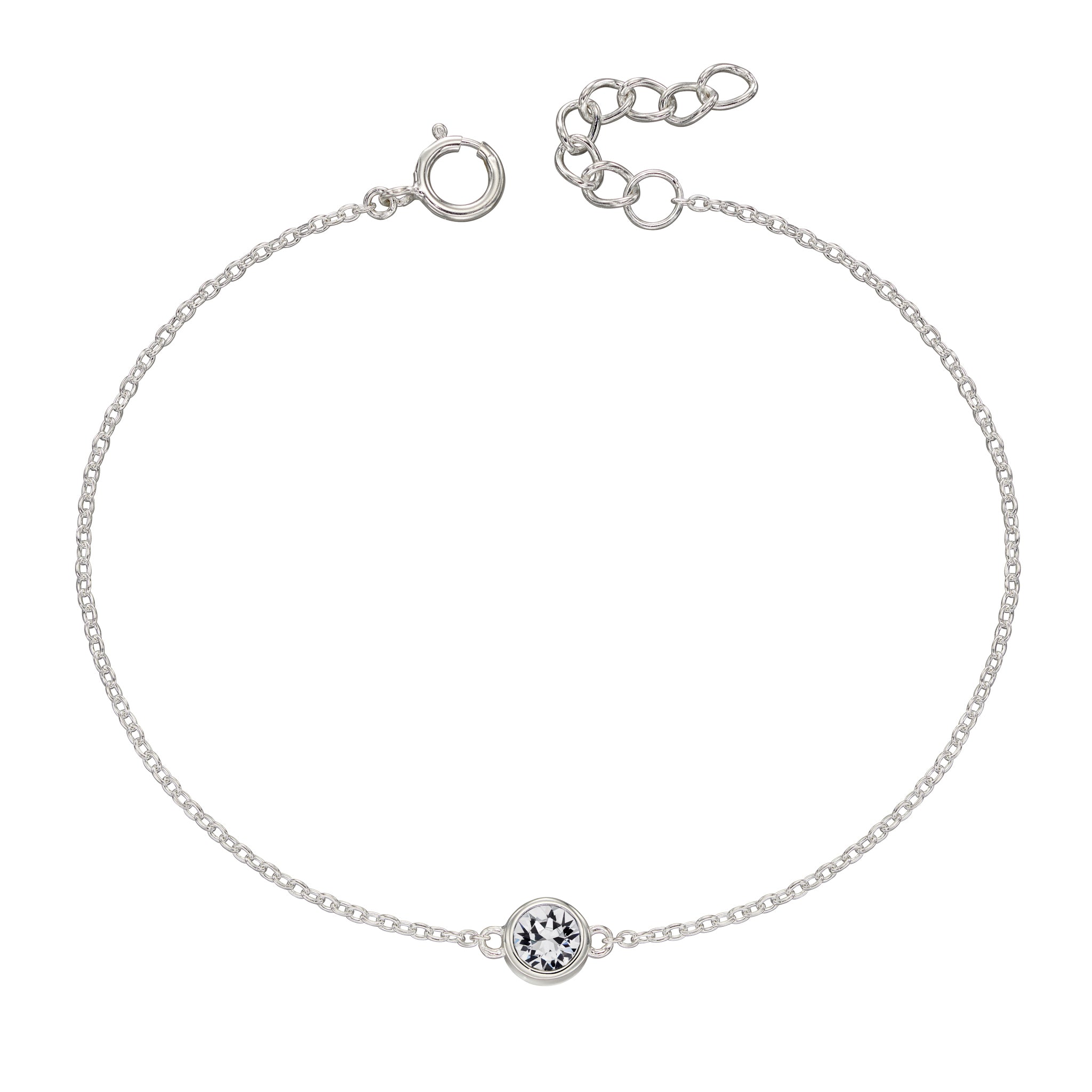 Silver bracelet with crystal birthstone for April.