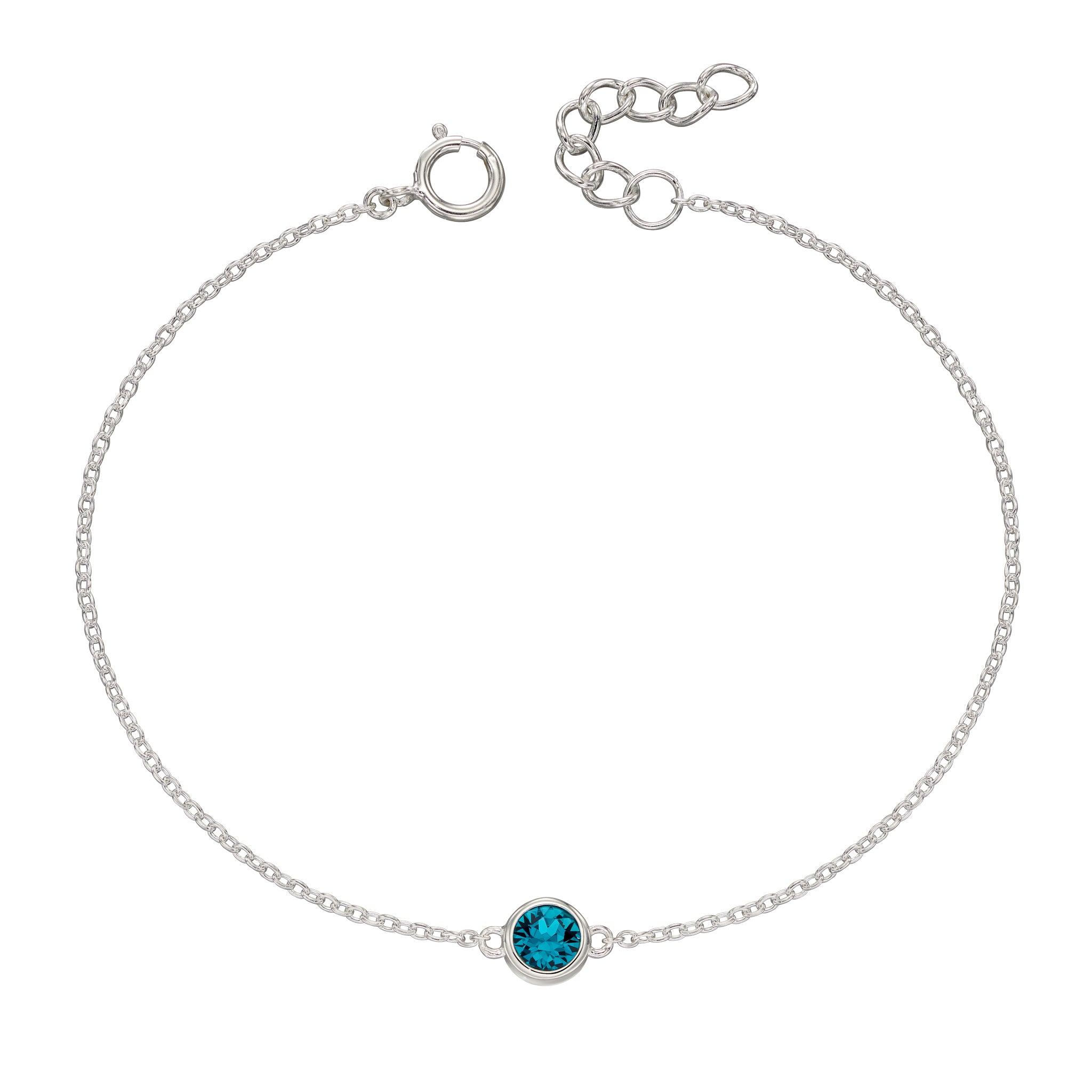 Silver bracelet with crystal birthstone for December.