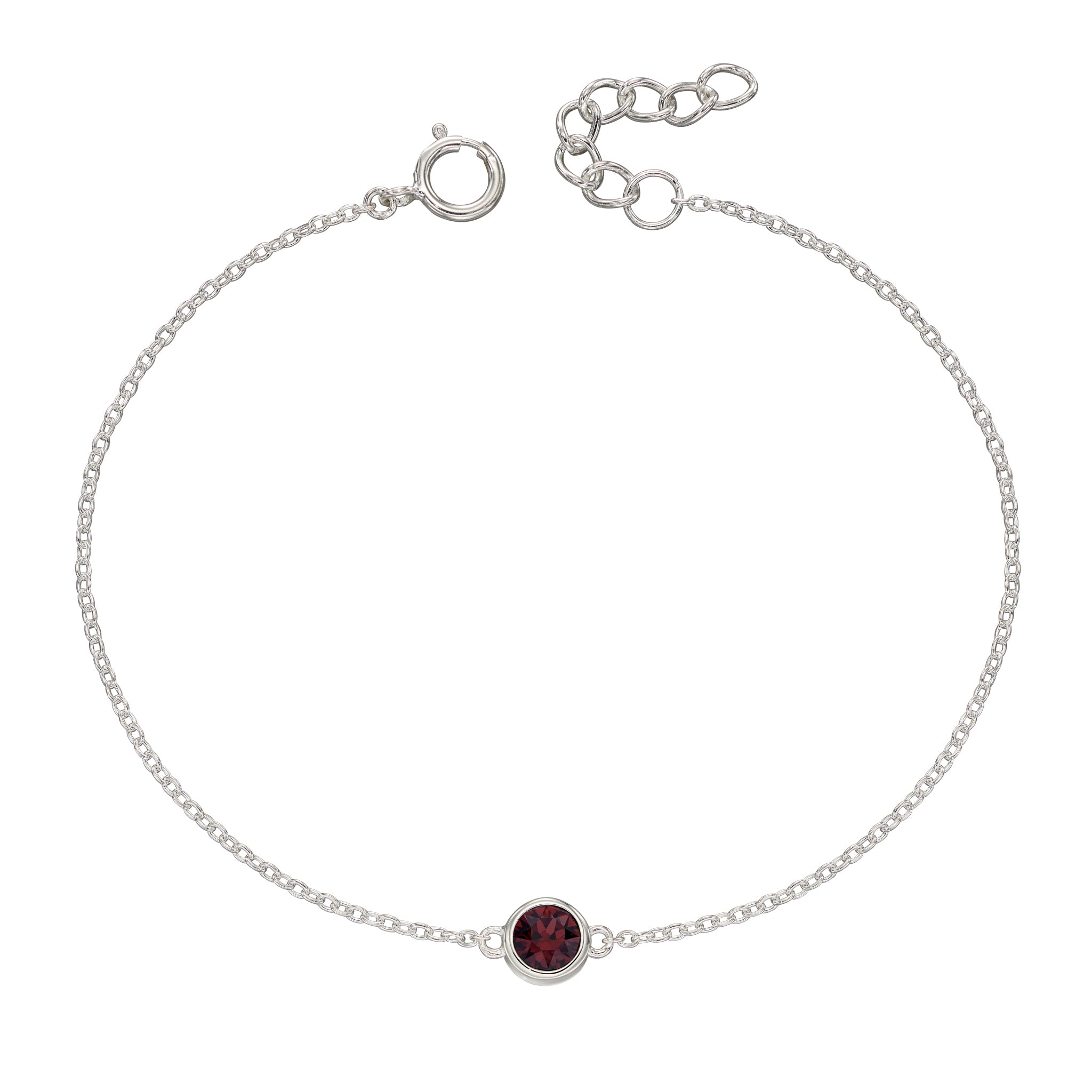 Silver bracelet with crystal birthstone for January.