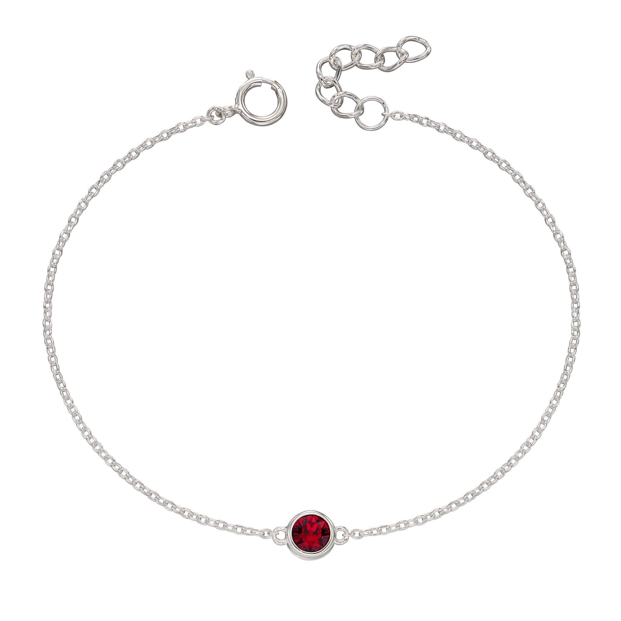 Silver bracelet with crystal birthstone for July.