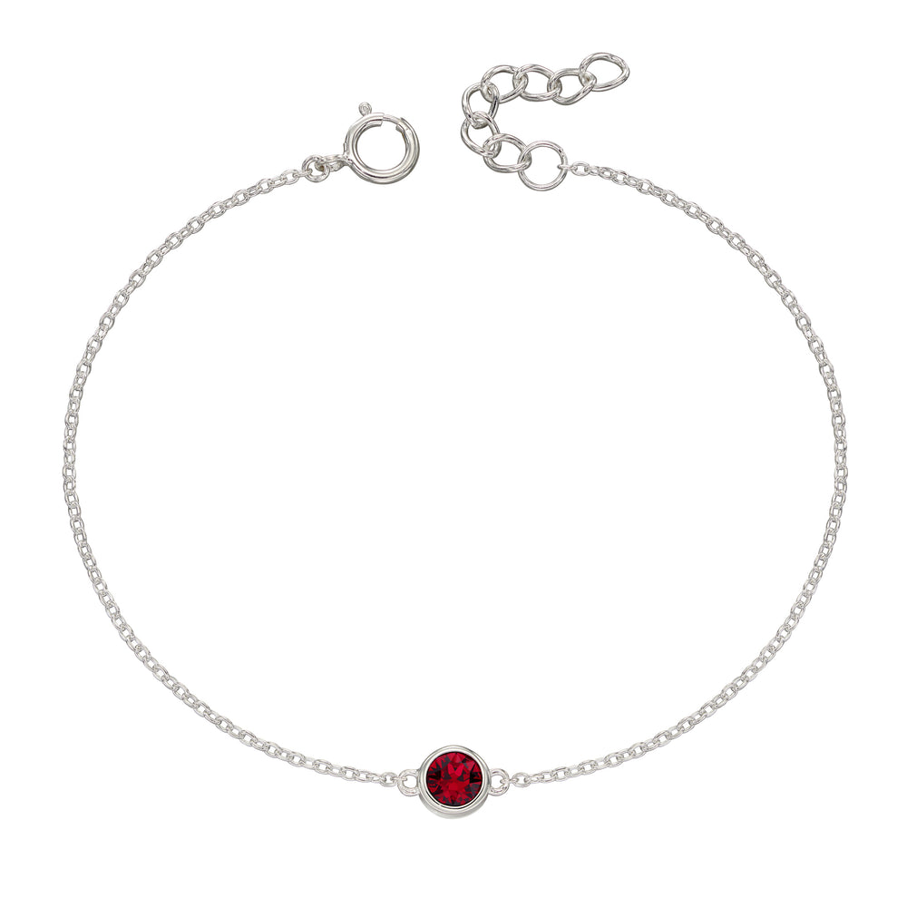 Silver bracelet with crystal birthstone for July.