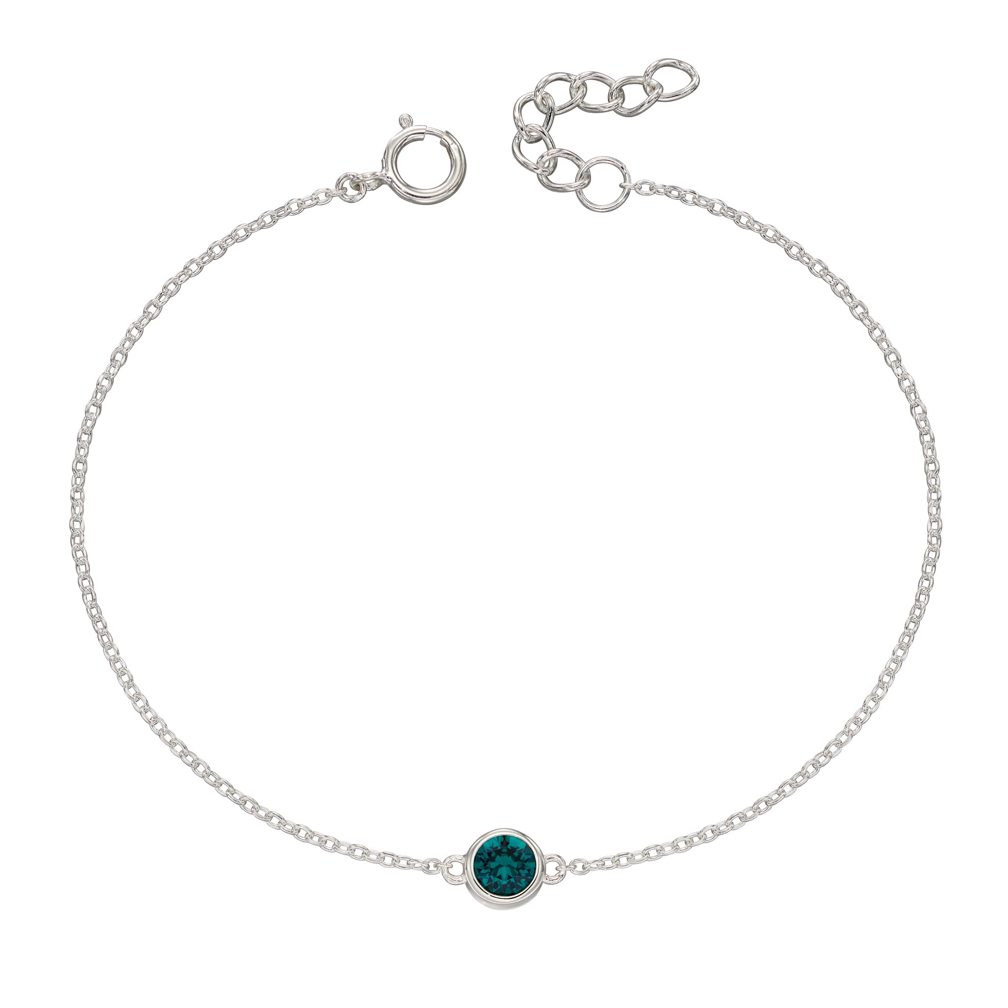 Silver bracelet with crystal birthstone for May.